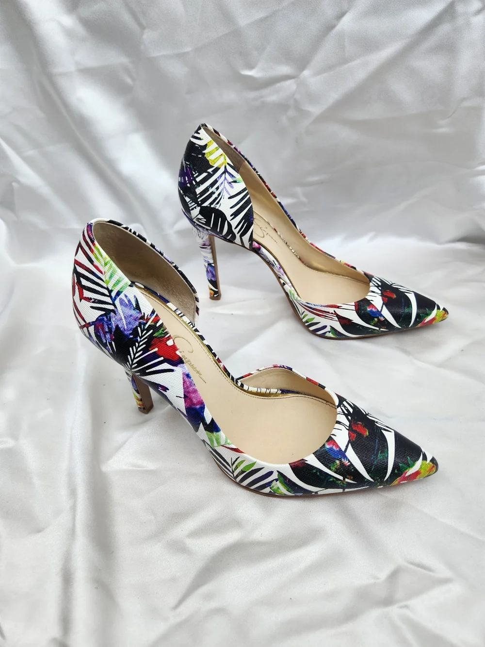Jessica Simpson Black Multi Tropical D'Orsay Pointed Heels